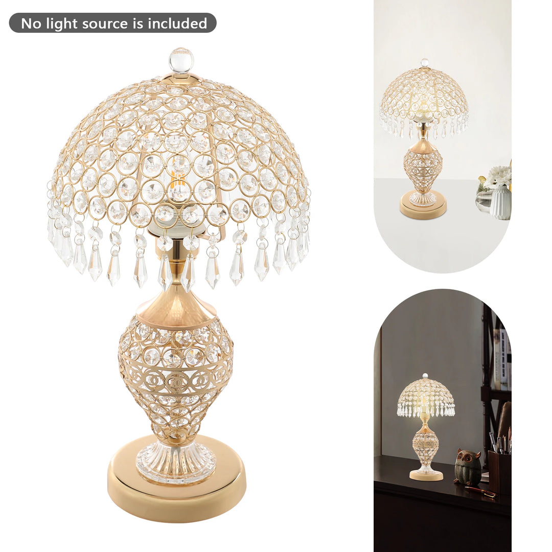 Crystal Table Lamp,Gold 110V Tabletop Decorative Bedside Lamp Corded Electric Lighting 3-5m² for Bedrooms,Living Rooms