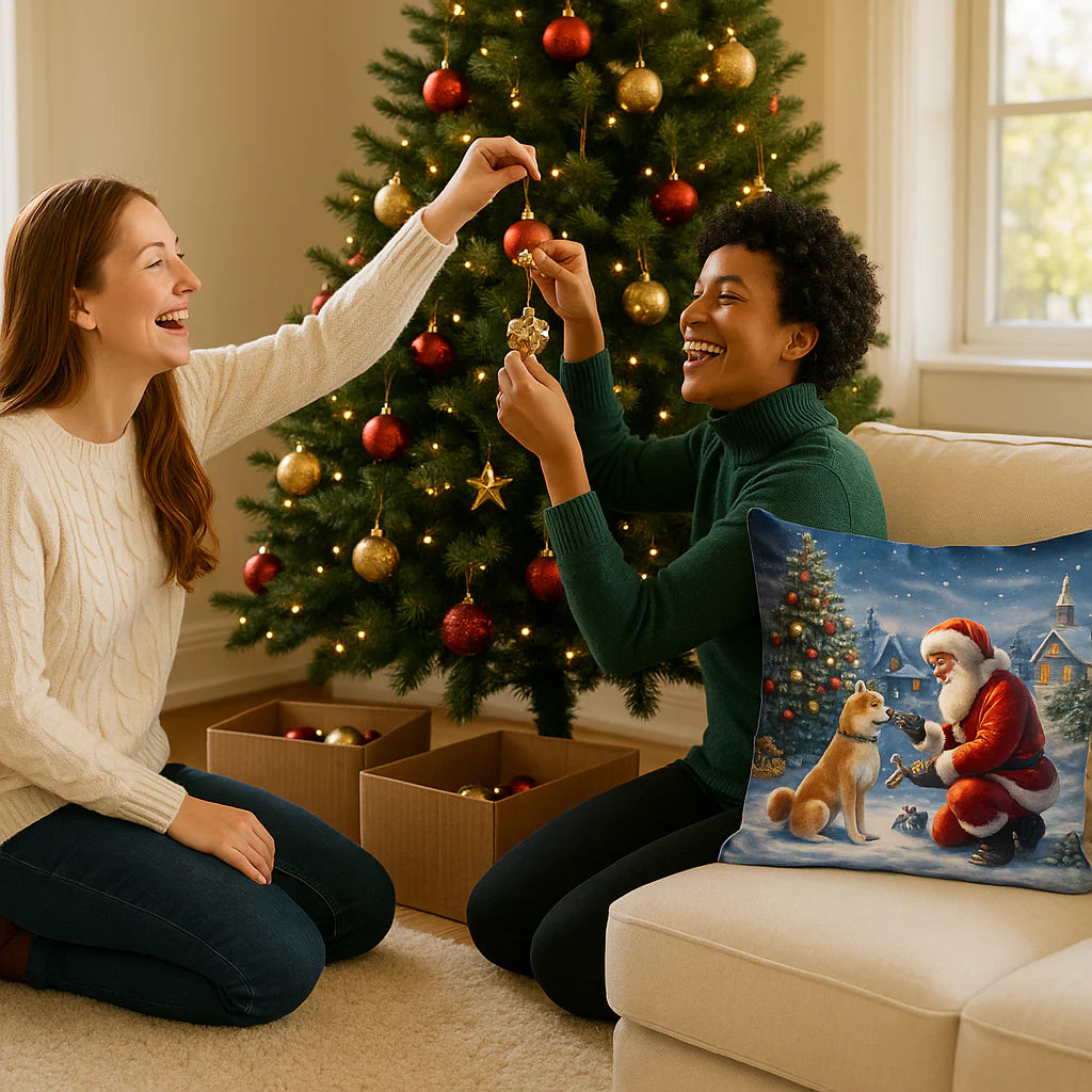 Exclusive Scottish Terrier and Santa Claus Holiday Throw Pillow - Premium 14" x 14" Festive Collection