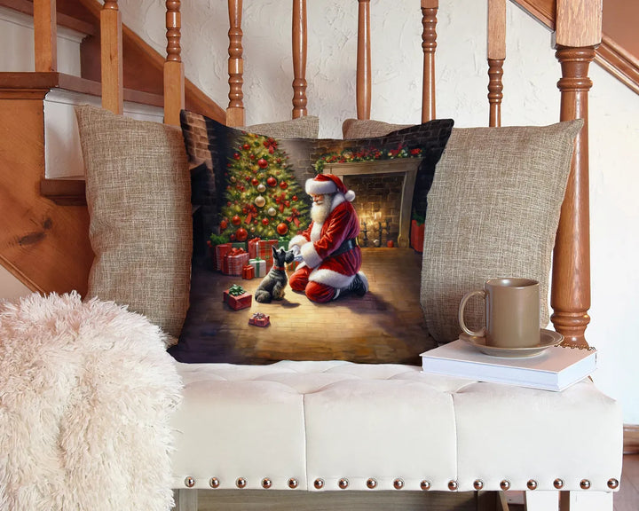 Exclusive Scottish Terrier and Santa Claus Holiday Throw Pillow - Premium 14" x 14" Festive Collection