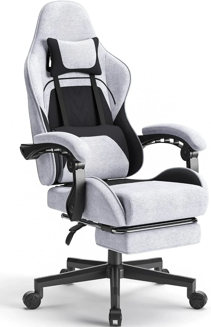 Gaming Chair Fabric with Pocket Spring Cushion, Massage Game Chair Cloth with Headrest, Ergonomic Computer Chair