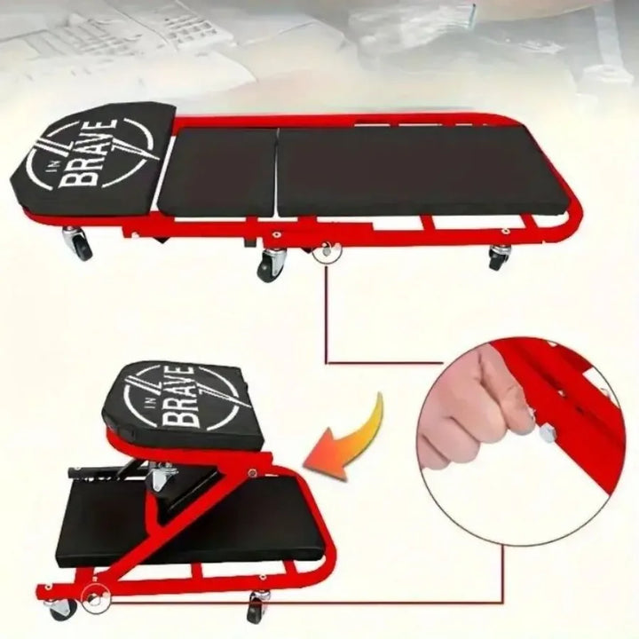 36 Inch 3 in 1 Mechanical Creeper with Brake Mode Z Seat 450 lbs Capacity Adjustable Foldable 6 Wheel Garage Rolling Seat Lay D