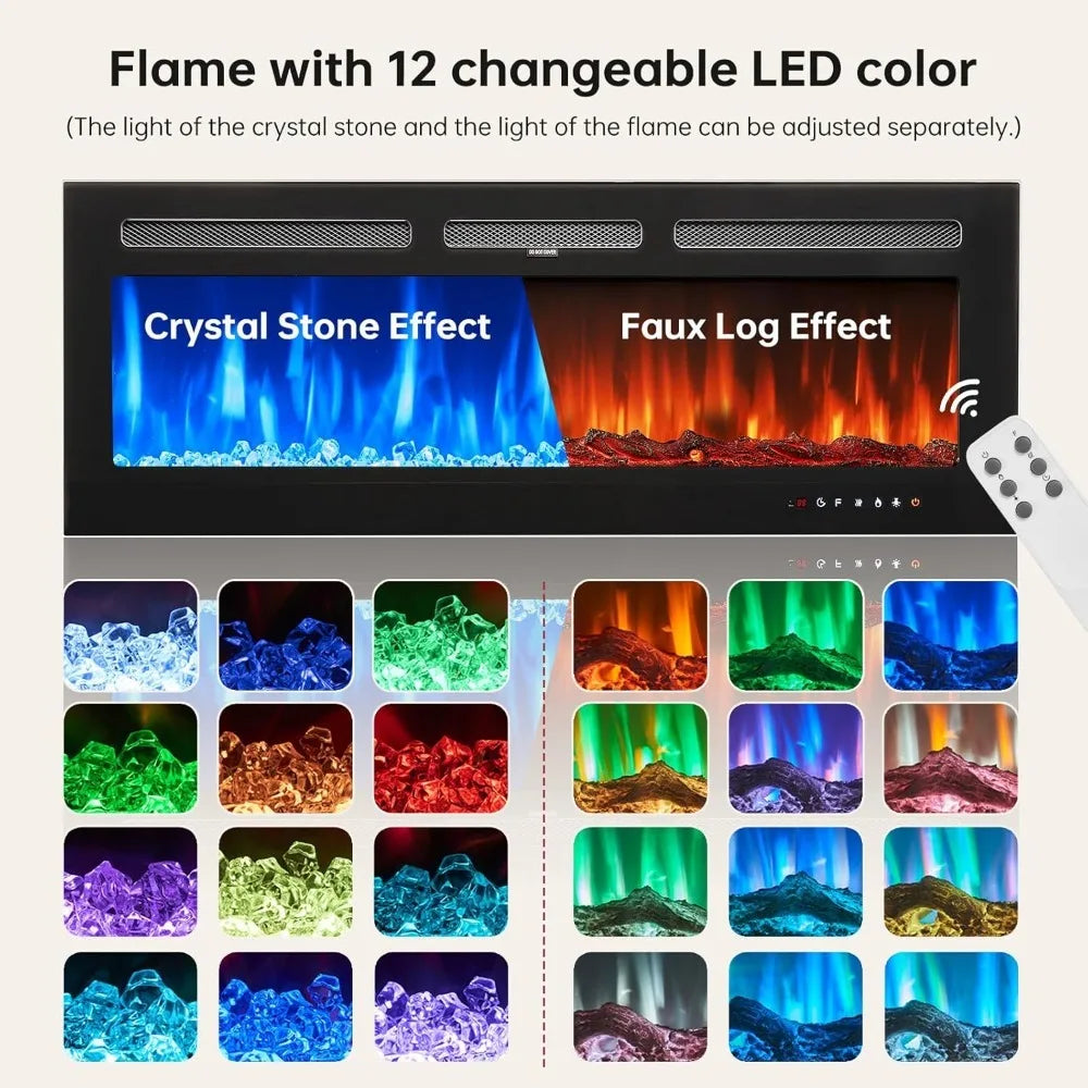 80" Fireplace TV Stand, 50 Inch Electric Fireplace & Modern Entertainment Center, TV Console with Adjustable Shelf & Glass Door