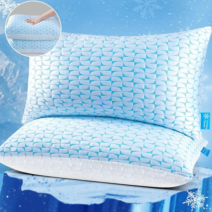 Shredded Memory Foam Pillows Queen/King Size Set of 2 Firm, Adjustable Cooling Pillow for Side Sleeper, Supportive Fluffy Pillow