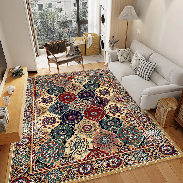 Washable Vintage Medallion Small Rug with Non-Slip BackingSoft and Stain ResistantNon-SheddingLow Plush Floor Rug Pad