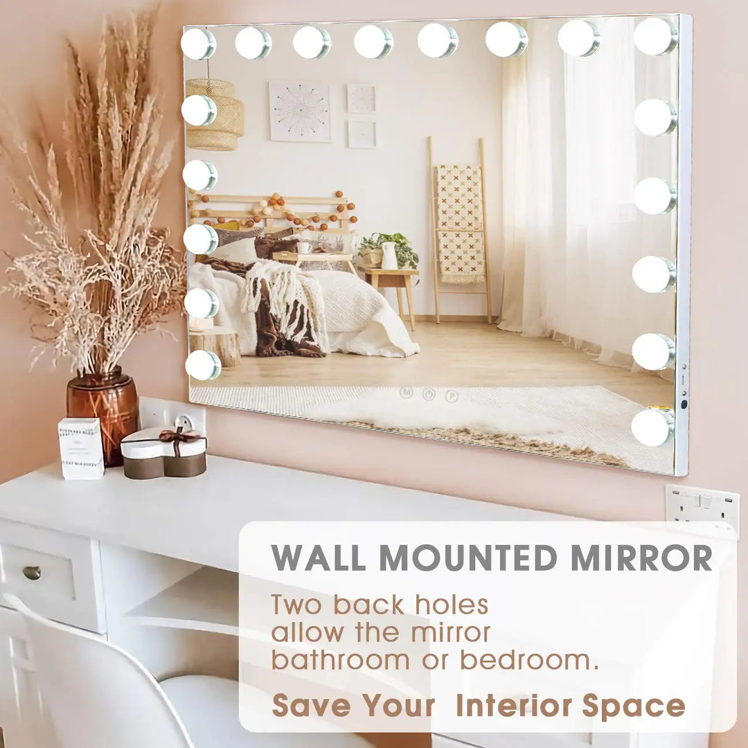 Large Hollywood Makeup Mirror 18 LED Bulbs Vanity Mirror with Protective Power Outlet USB Charging Port 3 Color Lighting Modes