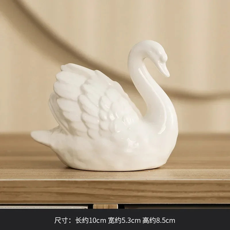 Lovers Swan Ceramic Trinket Creative Black and White Living Room Study Animal Bonsai DIY Soft Decoration Home Accessories