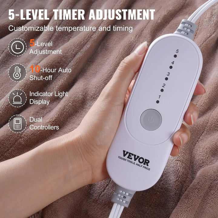 Heated Blanket Electric Throw, 84" x 90" Queen Size,Soft Flannel Heating Blanket with 10 Hours Timer Auto-off & 5 Heating Levels