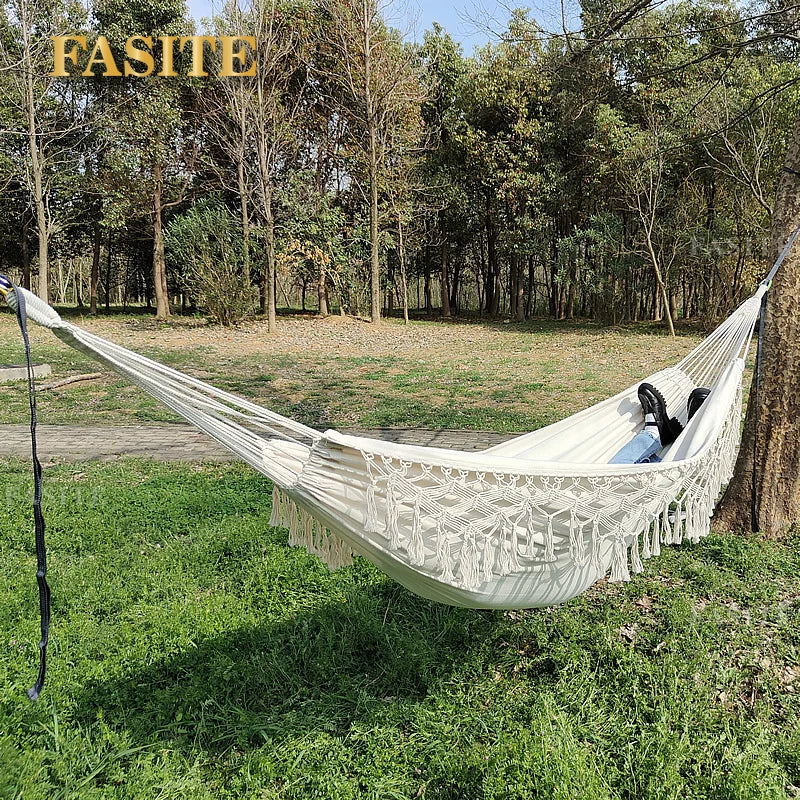 ins Style 2 Person Hammock Boho Large Macrame Fringe Double Deluxe Hammock Swing Net Chair Outdoor Indoor Hanging Deco