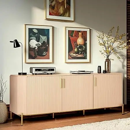 66.3" Sideboard Buffet Cabinet, Kitchen Storage Cabinet with Fluted Decorated Doors, Wooden Accent Console with 3 Doors for Liv