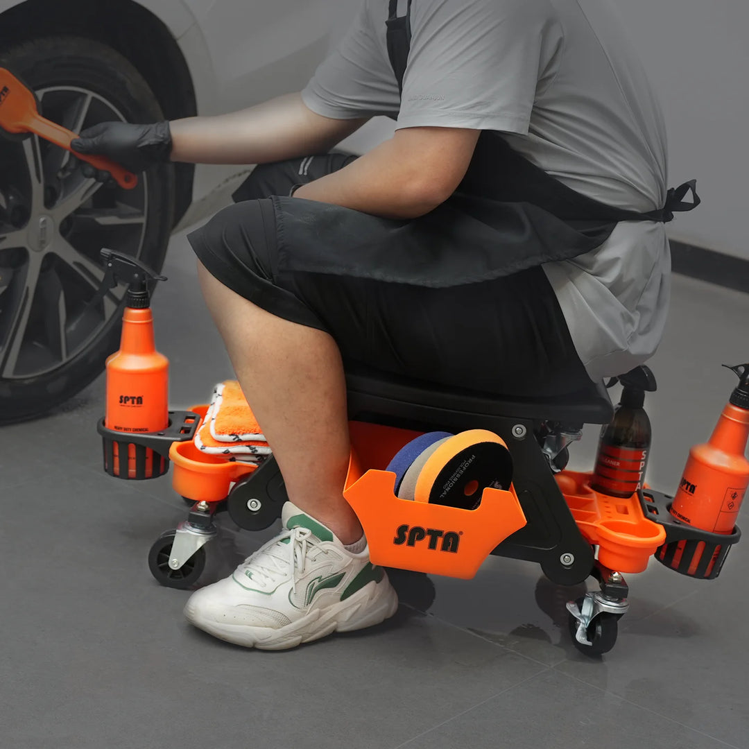 SPTA Car Mechanic Stool Rolling Creeper Seat Cushion Brake Wheels Tray Roller