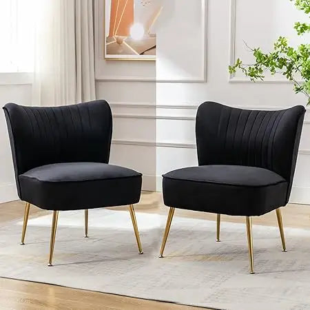 Modern Accent Chair Set of 2 PU Leather Slipper Chair Wingback Side Chair for Living Room Bedroom