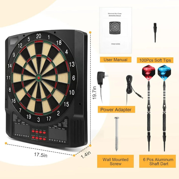 Electronic Dart Board, 2 Large Colorful LEDs Dartboard, 43 Games 320 Variants, Digital Soft Tip Dartboards Set with 6 Darts, 100