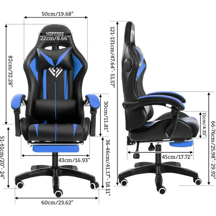 RGB Gaming Chair with Speakers Massage Computer Gaming Chair with LED Lights and Footrest High Back Video Game Chair