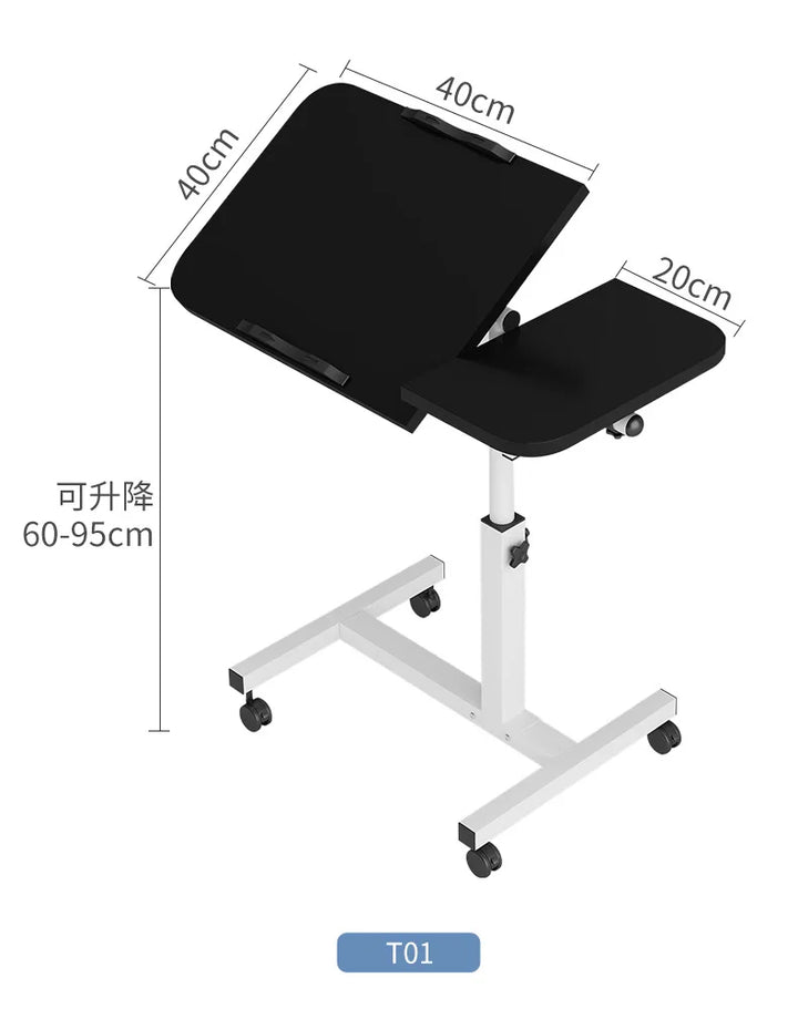 Tilting Overbed Table with Wheels, Height Adjustable Bedside Desk, 2 Tilting Desktops, Mobile Laptop Table Stand Desk