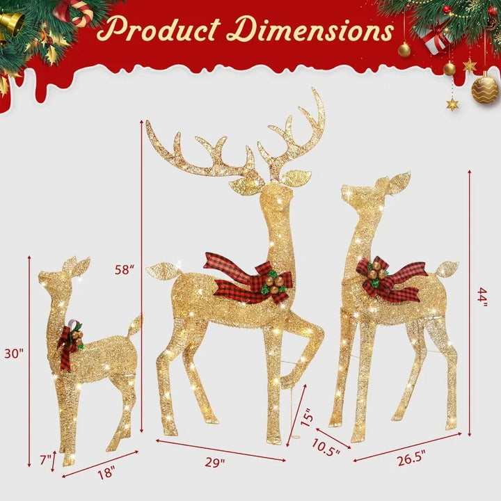 Reindeer Christmas Decoration for Yard 3Piece Light Up Reindeer Family for Christmas Outdoor Decorations Yard Lighted Xmas Deer