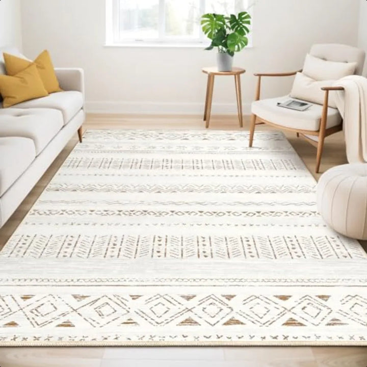 Large Living Room Area Rug 5x7: Soft hine Washable Boho Moroccan Farmhouse Rugs for Bedroom Under Dining Table NonSlip Neutral