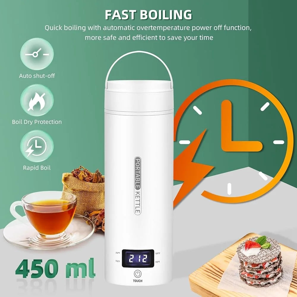 Portable Electric Kettle Travel Water Heater with 4 Temperature Control Mini Travel Tea Coffee Boiler Stainless Steel Fast
