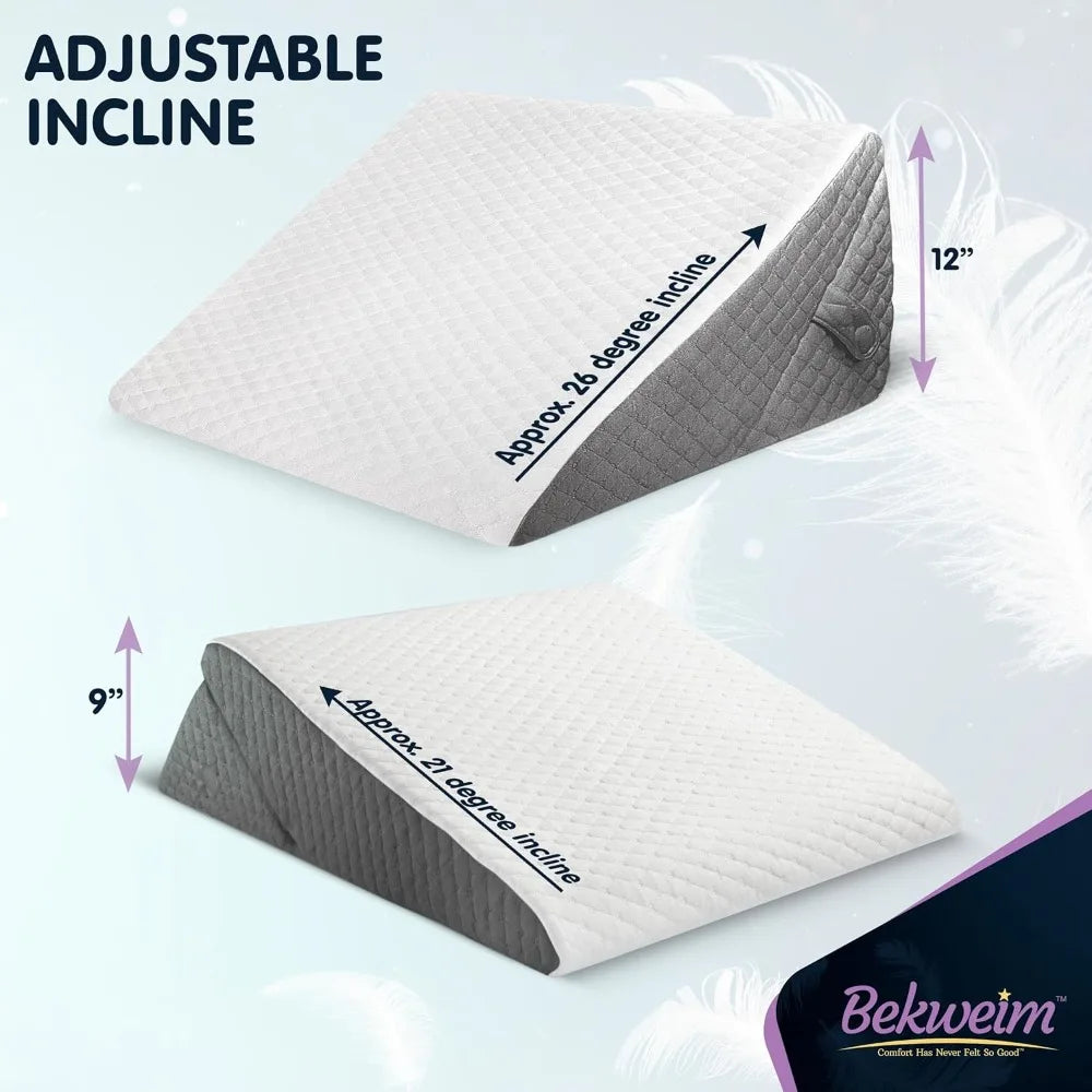 Adjustable Bed Wedge Pillow for Sleeping - Wedge Pillow for Sleep Apnea, Gerd, Acid Reflux Relief, Post Surgery - Foam Pillow