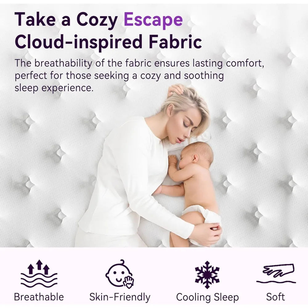 12 Inch Size Hybrid Mattress in a Box, CertiPUR-US Certified Mattress with Gel Memory Foam and Pocket Springs,Pressure