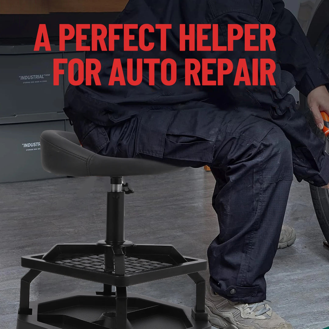 330LBS Rolling Shop Stool for Garage - Heavy-Duty Mechanic Stool, Ease to Move with 360° Universal Casters, Engineering Design