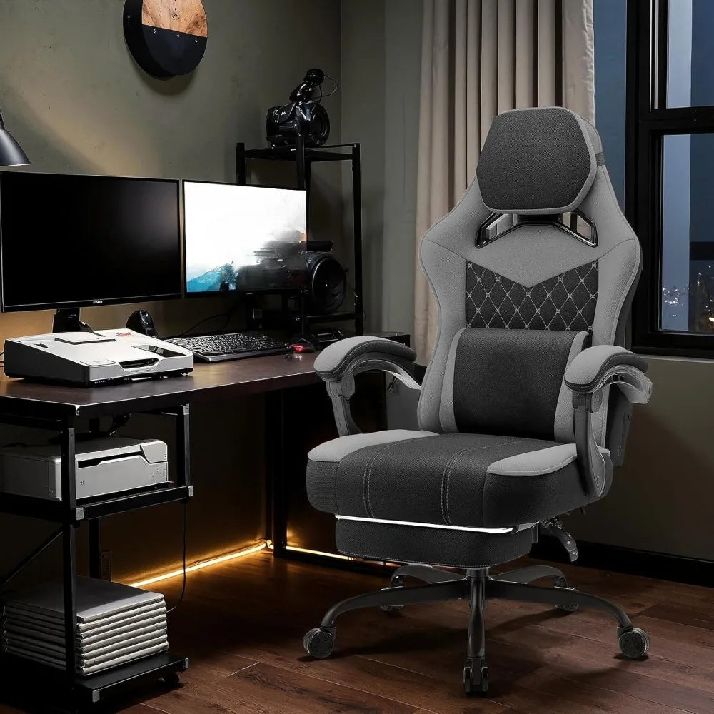 400lbs Breathable Fabric Big and Tall Gaming Chair with Massage and Foot Rest,Gamer Chairs for Adults with Pocket Spring