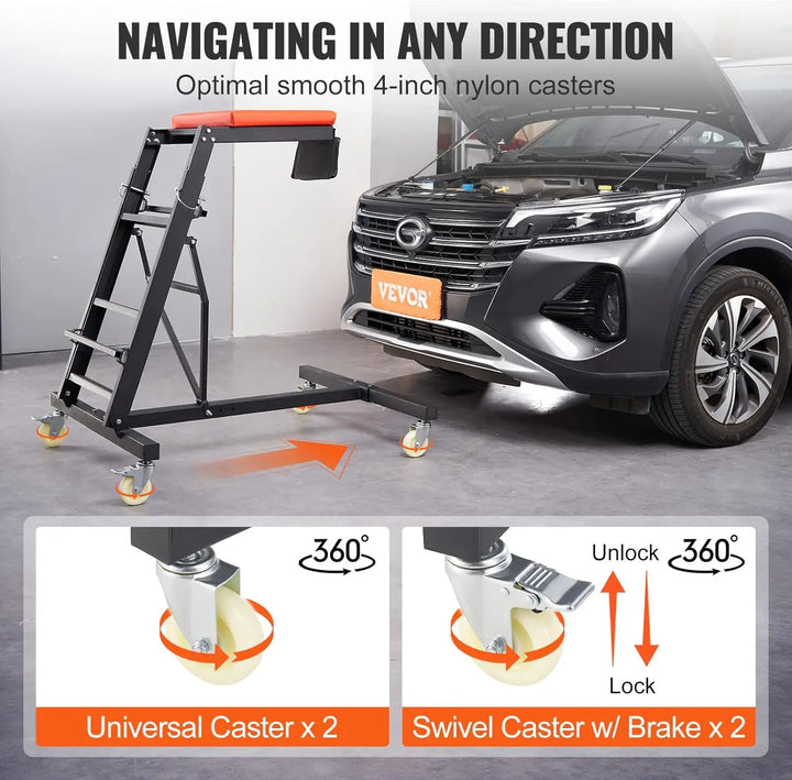 Top Automotive Creeper, with Adjustable Height 49.6" to 75.6", 400 LBS Capacity High Creeper, 4 Swivel Caster Wheels