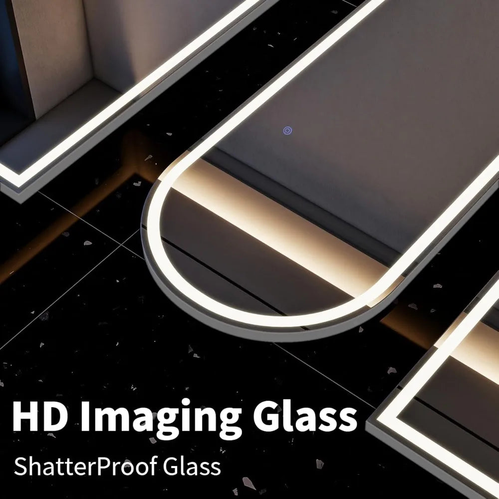 56"x21" LED Mirror Full Length - Arched Floor Body Mirror with Dimmable Lights - 3 Color Modes, Standing Leaning Wall Mounted fo