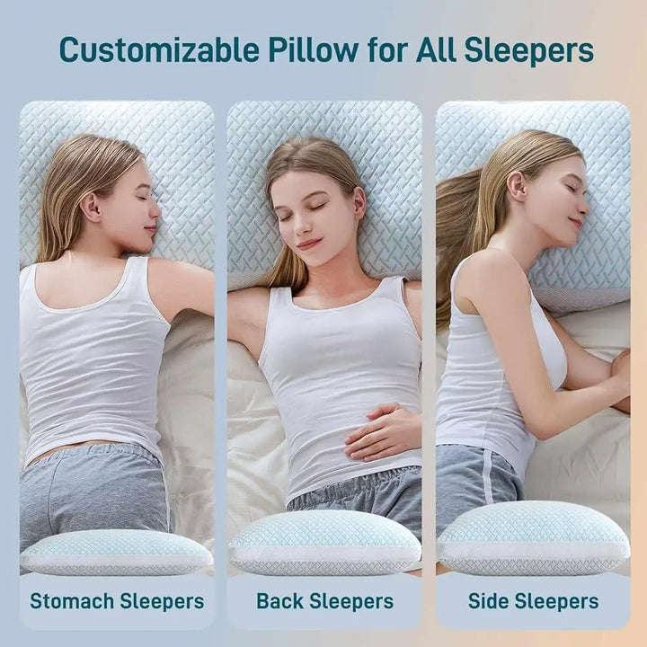 Adjustable Shredded Memory Foam Cooling Pillows Hypoallergenic Soft Plush Sleep Support Back Stomach Side Sleepers Set of 2