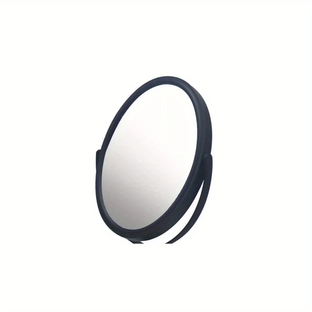 Round Two Sided 5X Black Framed Freestanding Makeup / Shaving Mirror