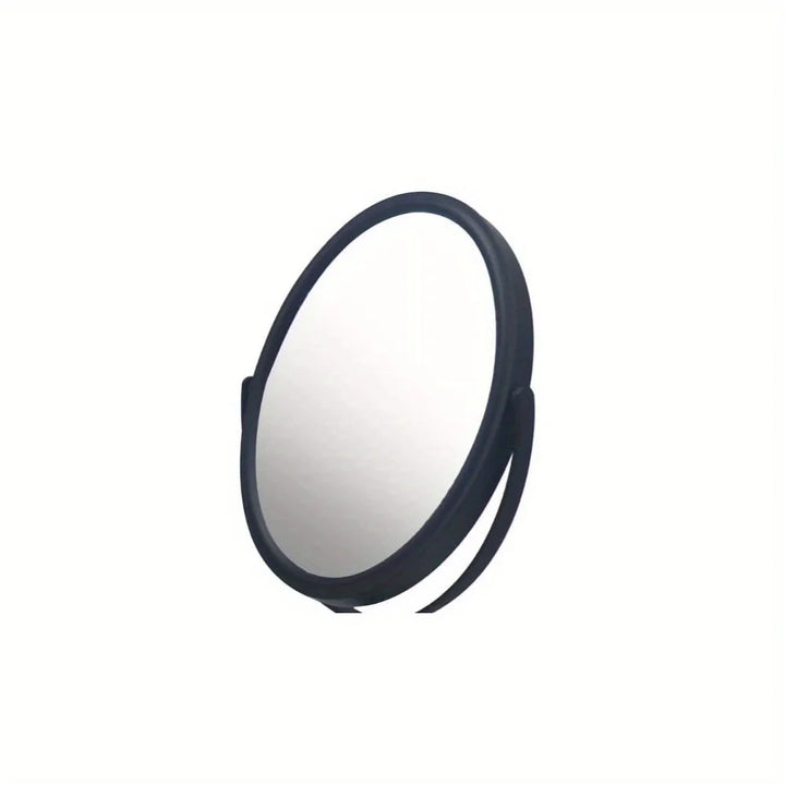 Round Two Sided 5X Black Framed Freestanding Makeup / Shaving Mirror