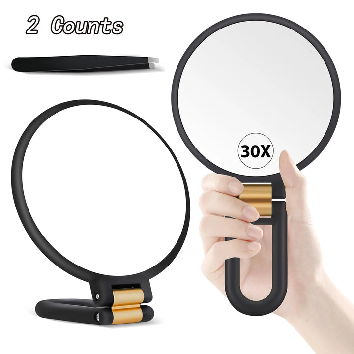 Beauty Planet 30X Magnifying Mirror, Hand Mirror with Handle, Double Sided Hand Mirror with 30X/1X Magnification, Essential Trav