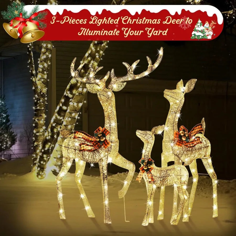 Reindeer Christmas Decoration for Yard 3Piece Light Up Reindeer Family for Christmas Outdoor Decorations Yard Lighted Xmas Deer