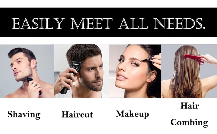 YINGHE 5 Way Mirror for Hair Cutting,Real Glass Adjustable Trifold Mirror with Light,Telescoping Hooks for Makeup and Styling