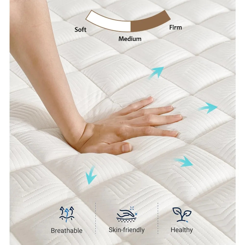 Queen Mattress,14 Inch Memory Foam and Innerspring Hybrid Mattress,14 inch Medium Firm Feel Queen Size Mattress in a Box, Pressu