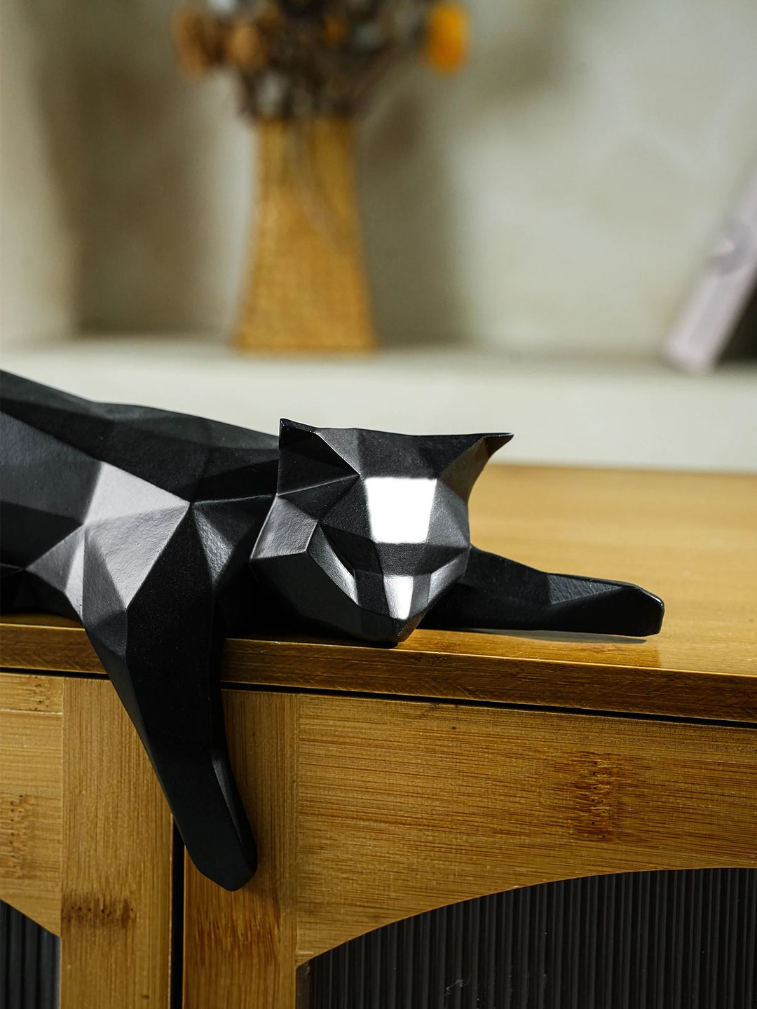 White Black Cat Statue - Geometric Modern Room Decor Figurine Sculpture for Home Office as Table Shelf Desk Decor  Lying Cat