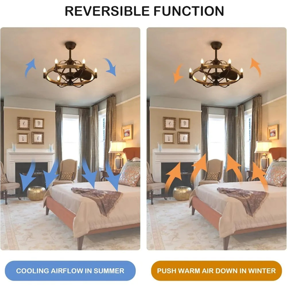 Hot Sale - 27'' Farmhouse Ceiling Fan with Light Remote Control, Vintage Cage Ceiling Fan with Lights, Rustic Chandelier