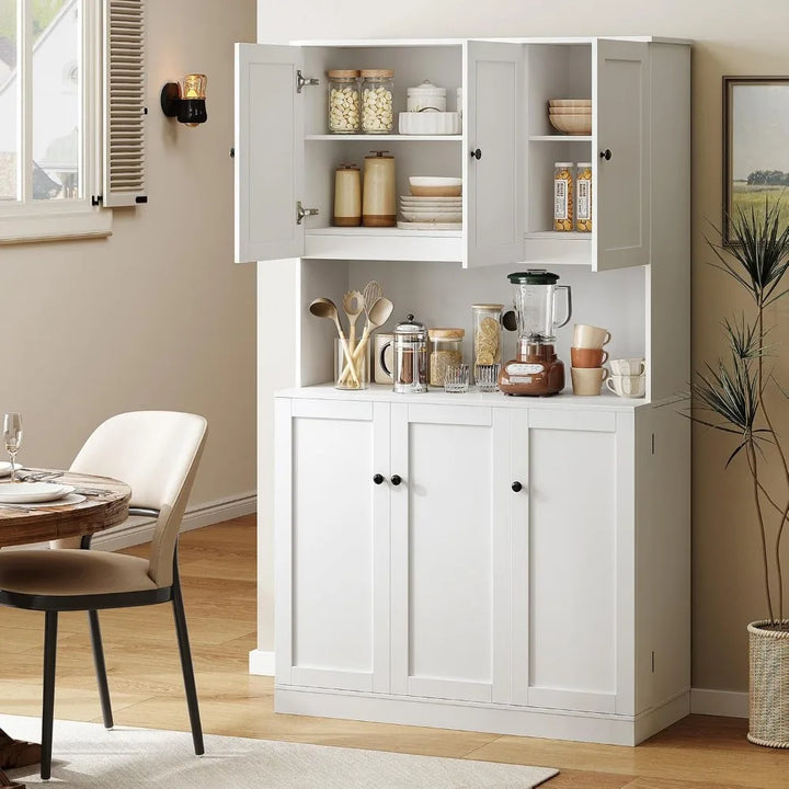 71" Tall Kitchen Pantry Storage Cabinet with Microwave Stand & Door Shelf, Freestanding Kitchen Hutch with 6 Doors and Adjustabl