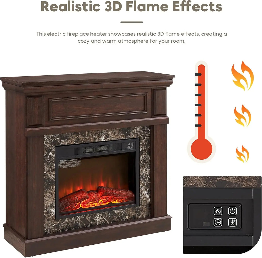 43" Electric Fireplace with Mantel, Electric Fireplace Heater, TV Stand w/Freestanding Electric Fireplace, Fireplace Mantel