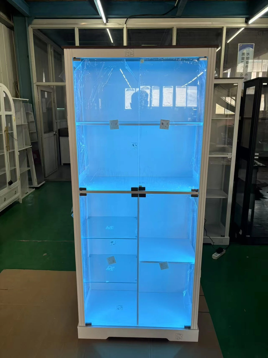 71” Display Cabinet with Glass Doors, Modern Curio Cabinet with 3 Color Lights, 7-Tiers Glass Display Cases for Collectibles,