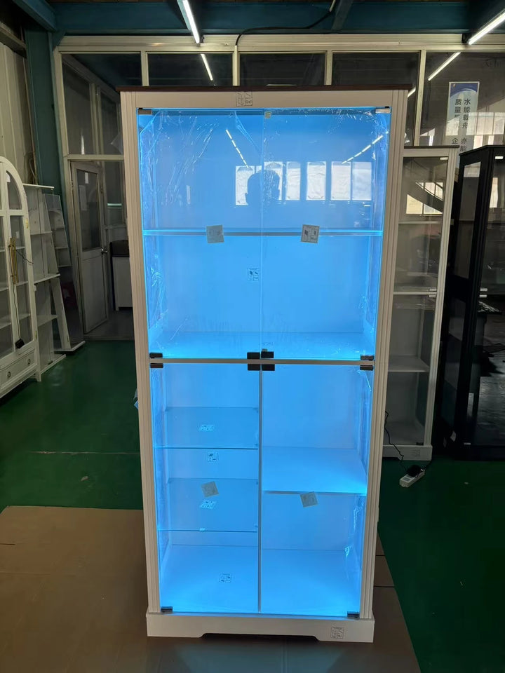 71” Display Cabinet with Glass Doors, Modern Curio Cabinet with 3 Color Lights, 7-Tiers Glass Display Cases for Collectibles,