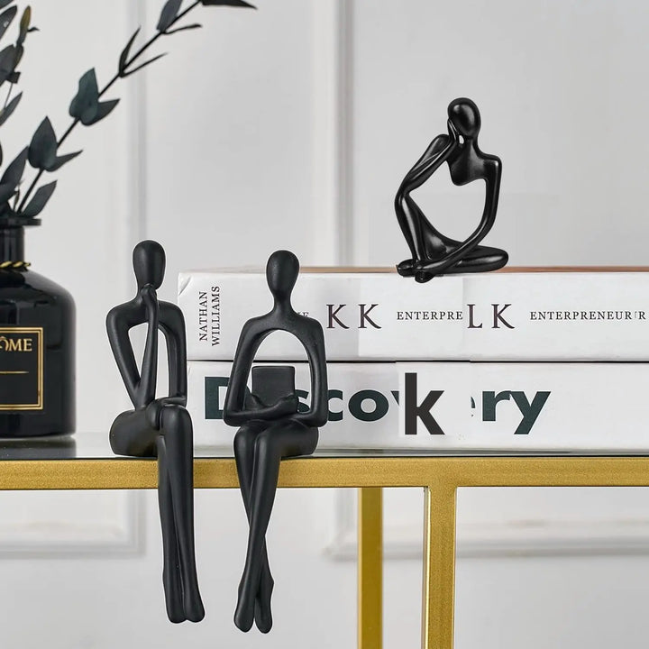 Home Decor Thinker Statue Accents, Set of 3 Thinker Sculptures Office Decor Modern Abstract  Decoration (Small Black)