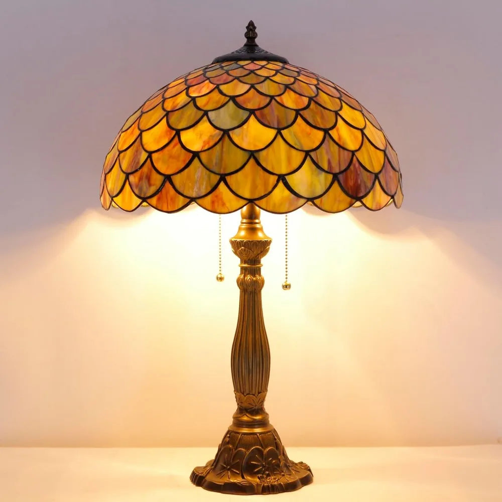 Stained Glass Fish Scales Style Antique Desk Reading Light 16X16X24 Inches Decor for Bedroom Living Room Home Office