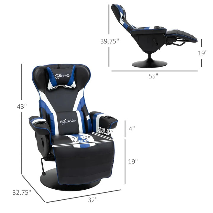 Vinsetto Racing Style Reclining Gaming Chair Computer Reclining Chair with Lumbar Support Footrest and Cup Holder Black White B