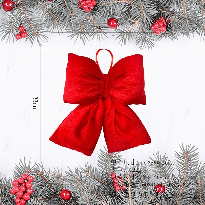 Festive Red Velvet Ribbon Bow with Sparkling Gold Trim - Elegant Holiday Tree Decoration or Gift Topper