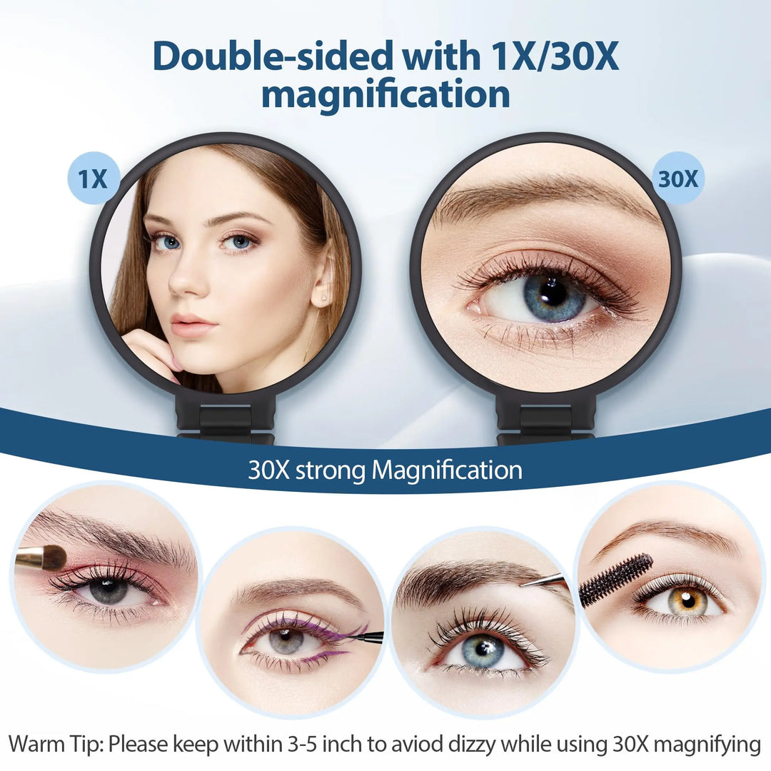 Beauty Planet 30X Magnifying Mirror, Hand Mirror with Handle, Double Sided Hand Mirror with 30X/1X Magnification, Essential Trav