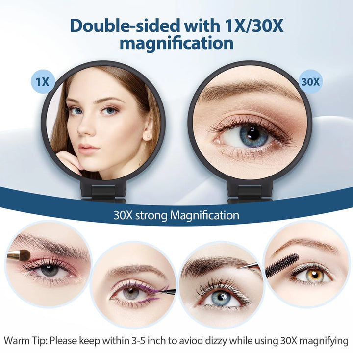 Beauty Planet 30X Magnifying Mirror, Hand Mirror with Handle, Double Sided Hand Mirror with 30X/1X Magnification, Essential Trav