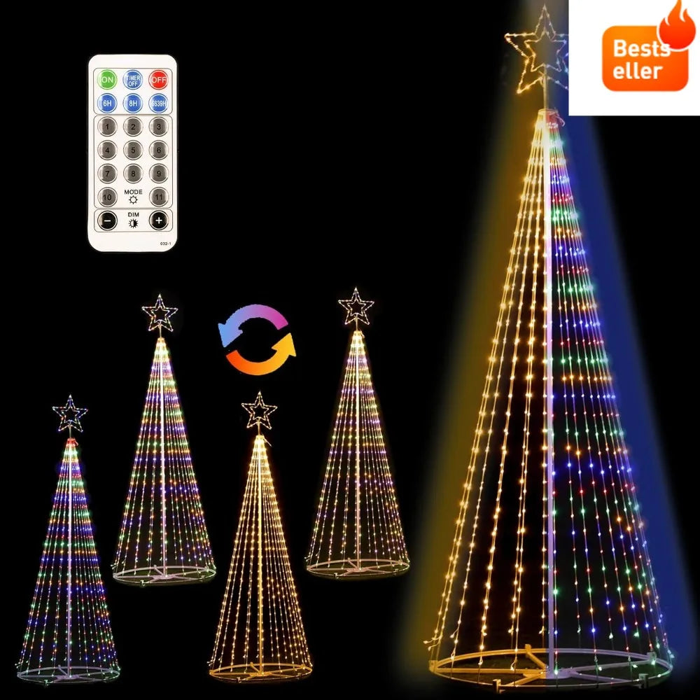 12-Foot Tall Star-Topped Outdoor Christmas Tree with 650 LED Lights and 8 Lighting Modes, Including Timer and Remote Control