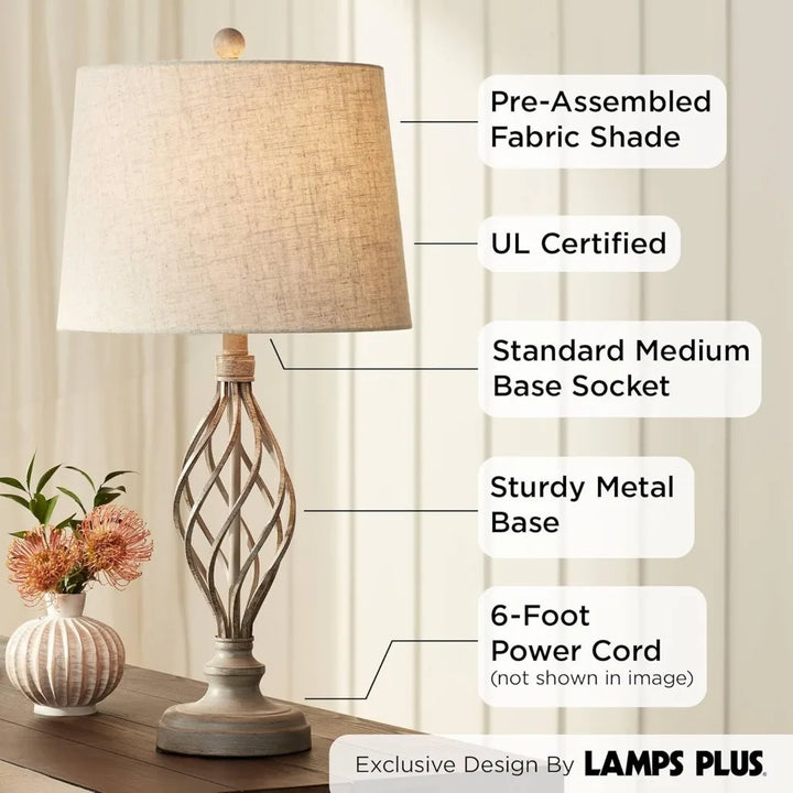 Modern Industrial Table Lamps 28" Tall Set of 2 Weathered Sand Iron Cream Tapered Drum Shade for Bedroom Living Room