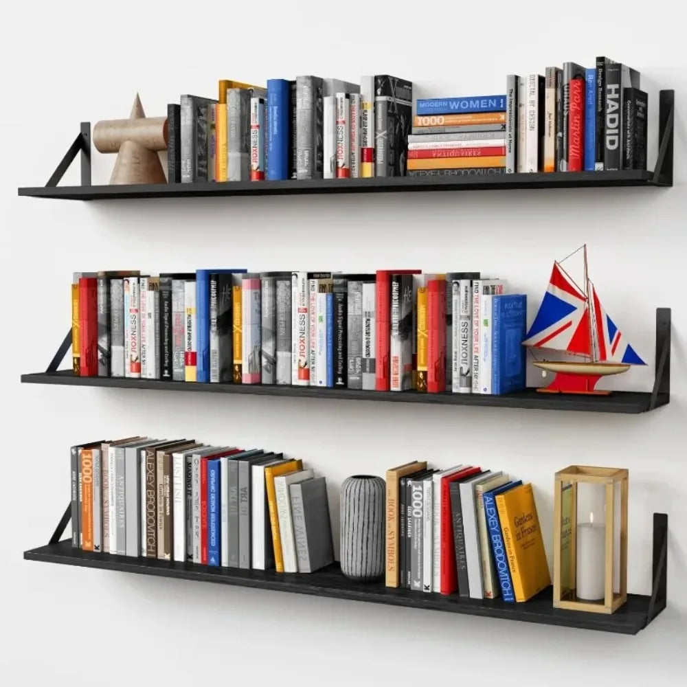 48 Inches Long Floating Book Shelves for Wall Set of 3, Black Wall Bookshelves for Living Room, Hot-Sell!-NEW