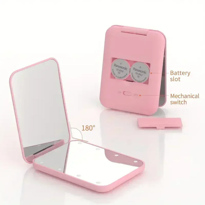 Mini Compact Led Makeup Mirror With Light 2X Magnifying Small Pocket Portable Travel Pink Black Foldable Cosmetic Vanity Mirrors